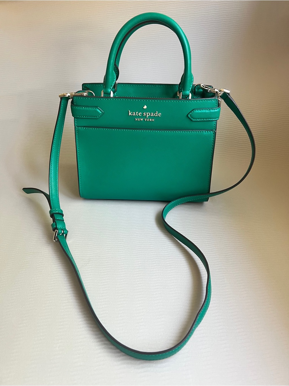 Kate Spade Satchel Staci Saffiano Leather Structured Crossbody Green Medium NWOT - Picture 2 of 8